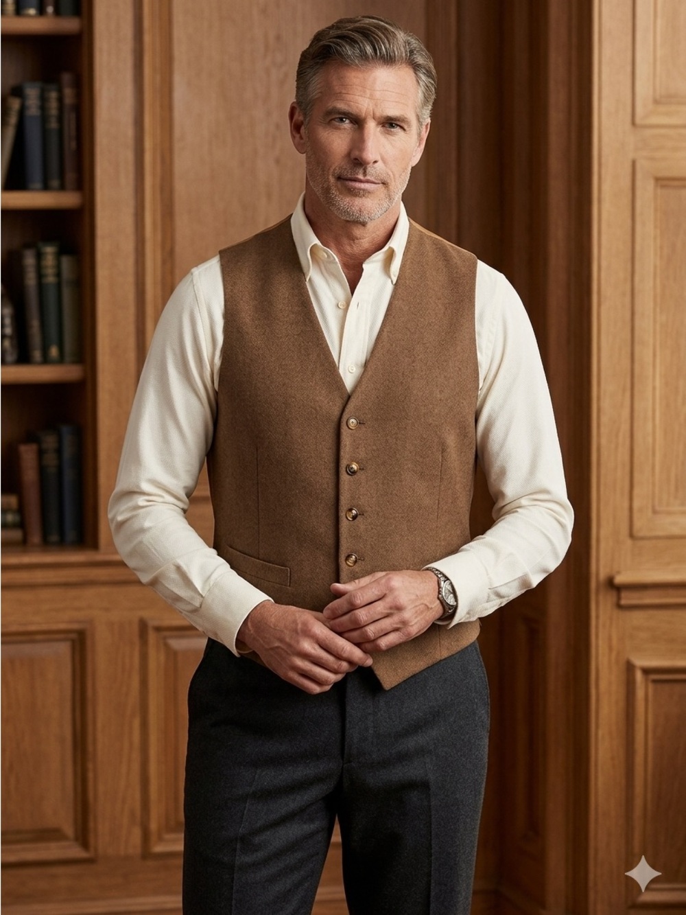 Men's Brown Wool Blend Vest - Classic Tailored Waistcoat